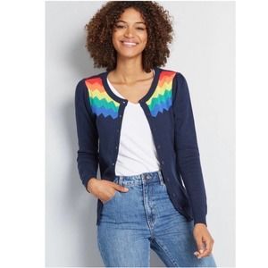 ModCloth You Heard That Bright Rainbow Chevron Cardigan Size Large
